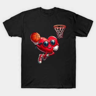 Heart Dunking Basketball Valentines Day Shirts For Boys Kids T-Shirt